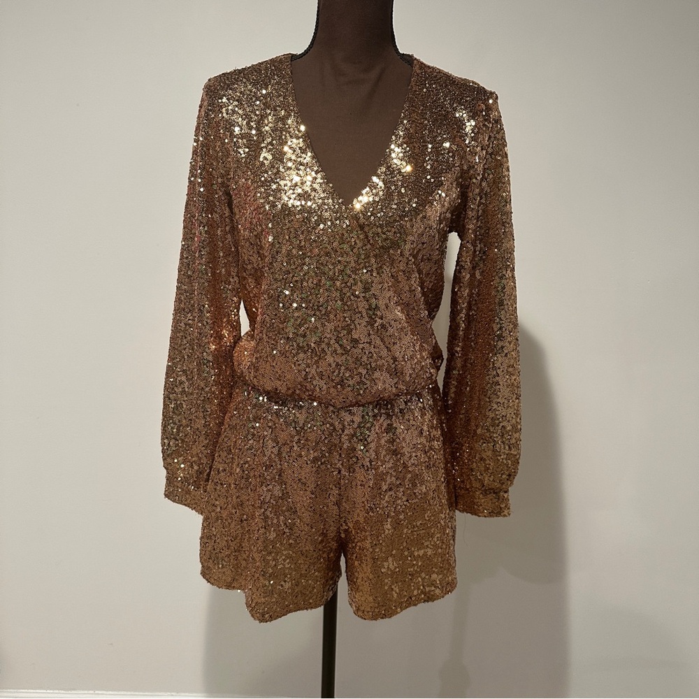 Bronze Sequin Long Sleeve Romper